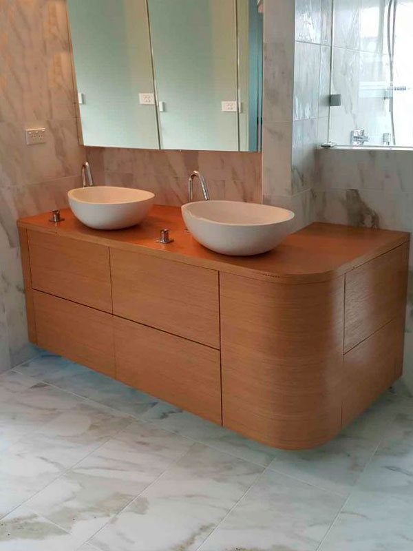 designer bathroom vanity stained timber